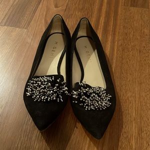 M Gemi black suede loafer with fun silver “fringe”.  Size 37 / 7